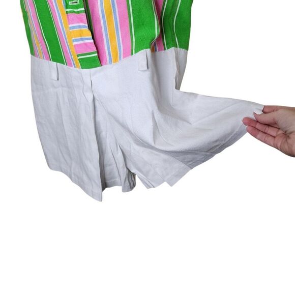 Vintage 60s Sleeveless Striped Shorts Romper Womens Size S Green Pink - Picture 2 of 4